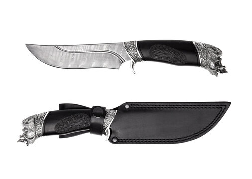 Damascus Steel Hunting Knife With Sheath
