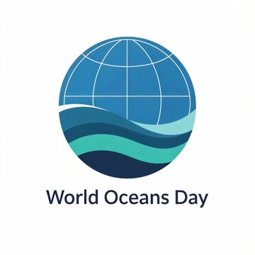 World Oceans Day globe with ocean waves
