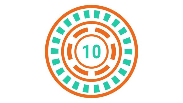 15-second gear-style countdown in teal and orange with blinking outer ring, rotating inner dash ring, and changing center number.