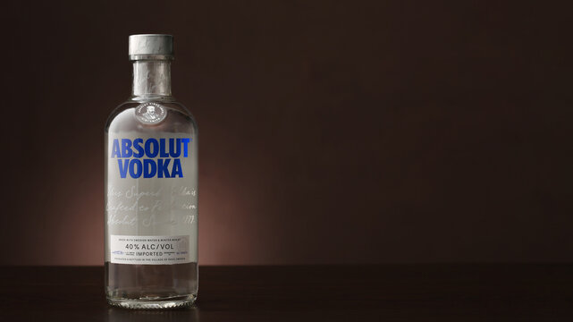 Kropyvnytskyi, Ukraine - 4.8.2026: Absolut vodka on brown background