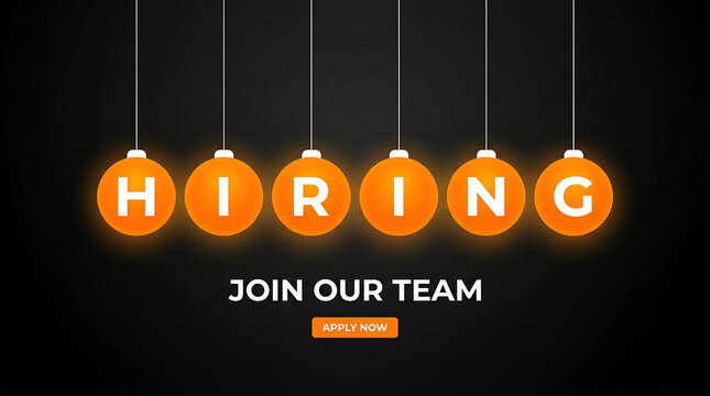 Glowing orange ornaments spelling hiring with a join our team message and apply now button