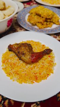 Birtani rice with grilled chicken thighs with spices