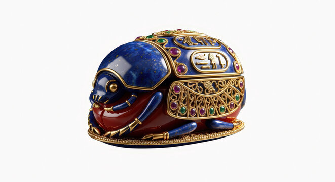 Ornate egyptian scarab beetle jewelry crafted from lapis lazuli gold and precious gemstone inlays