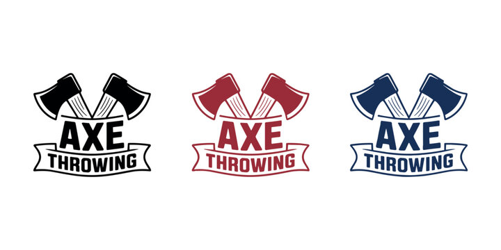 Three axe throwing in black red and blue on white background axe throwing axe sport competition activity