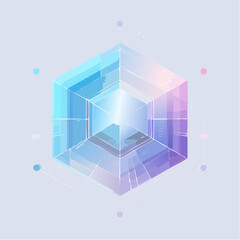 Obraz premium Abstract Digital Crystal Grid Cube with Futuristic Geometric Network Connections