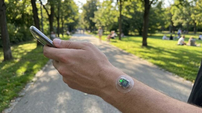 Person wearing a wearable health monitor on arm