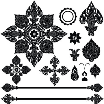 Elegant Thai Traditional Ornament Set for Luxury Branding and Invitations