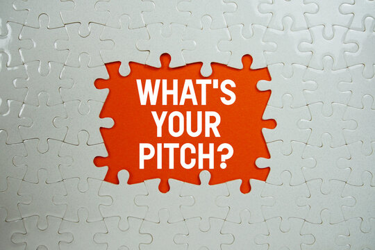 Jigsaw puzzle with a missing piece with "What's Your Pitch?" on orange background