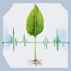 Obraz premium A plant with roots and a heartbeat signal, representing growth and life.