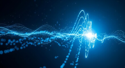 Obraz premium Abstract blue light particles forming wavy energetic patterns on dark background