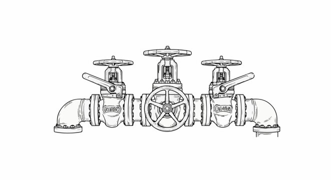 Detailed illustration of industrial valves on a white background