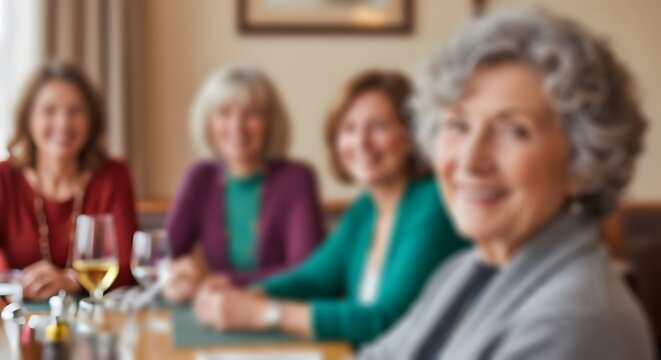 Four generations of women share a moment over wine creating a warm and intimate family gathering