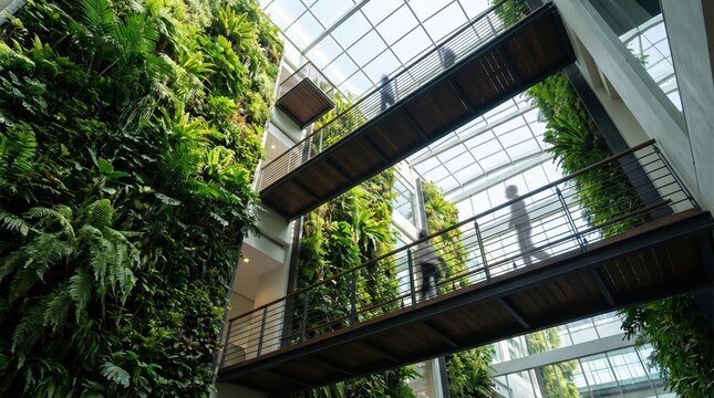 Interior vertical garden with skywalk
