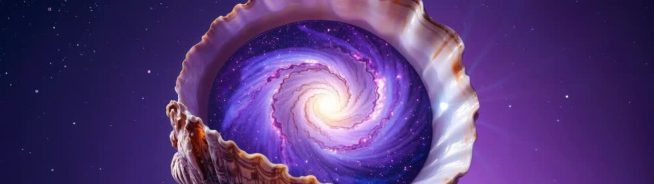 Cosmic Discovery And Exploration Galaxy Inside Seashell Universe Within Interstellar Travel Space Exploration Dreamlike Journey Imagination Wonder And Discovery.