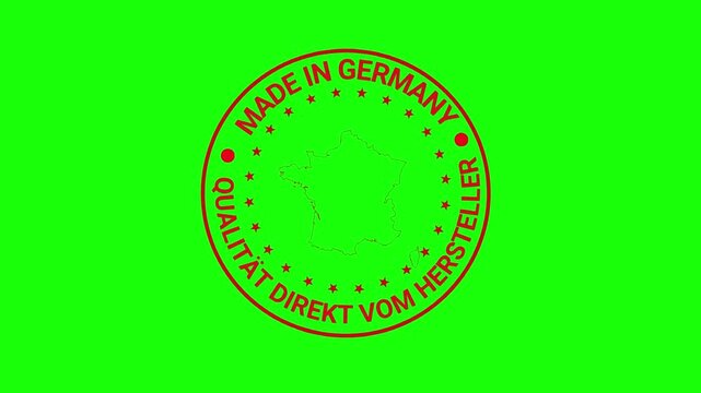 A dynamic animation of a Made in Germany badge featuring a map outline, star ring, and quality seal text, ideal for product branding, certification, and promotional visuals.