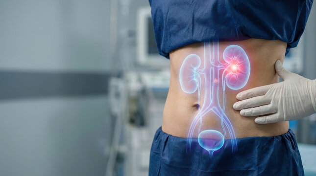Kidney abdominal pain localization urinary system healthcare medical patient urology clinical concept of kidney problem with abdominal pain localization urinary system healthcare medical setting