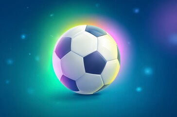 Naklejka premium A black and white soccer ball moves swiftly against a background of dynamic, colorful light trails. It symbolizes the thrilling energy for World Cup 2026 in Mexico, USA, and Canada.