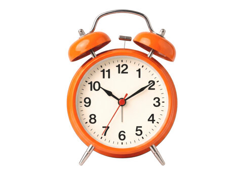 Vintage orange alarm clock isolated on transparent background time telling device