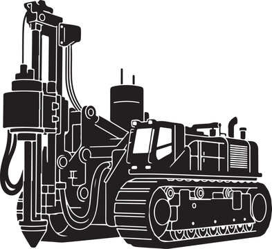 Heavy duty drill, industrial drilling rig, construction equipment, vector tractor