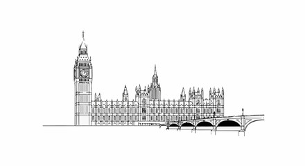 Fototapeta premium Minimalist line drawing of a famous clock tower and parliament building