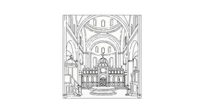 Ornate interior of a grand domed church with detailed altar and seating