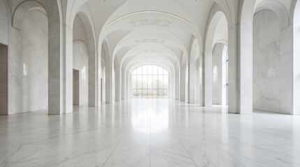 Fototapeta premium Grand corridor with classical architectural arches and columns in a serene setting