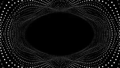 A black backdrop is encircled by wavy arrays of bright white dots forming an oval or tunnel like illusion © adit