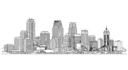 Fototapeta premium A monochromatic sketch of a sprawling cityscape featuring numerous skyscrapers and bridges