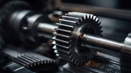 Naklejka premium Close-up of a Metal Gear and Shaft in Industrial Machinery
