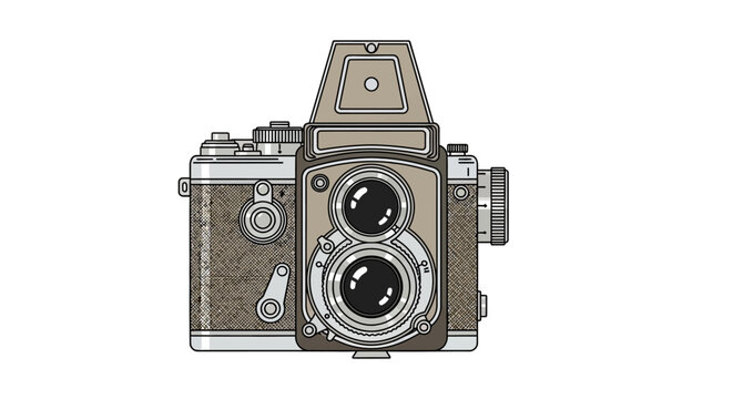 Classic twin-lens reflex camera vintage illustration on white background