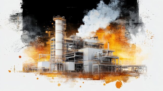 Large factory emitting smoke industrial facility releasing significant amounts of smoke into the atmosphere