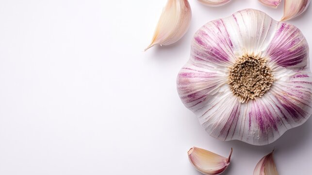 garlic with a very nice shape on a white background with copy space on the right side