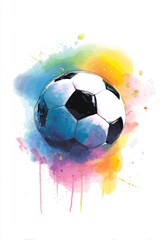 Fototapeta premium Vibrant watercolor football design captures the spirit of the upcoming World Cup 2026.