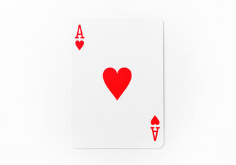 Obraz premium Ace of hearts playing card displayed prominently against a plain background