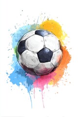 Naklejka premium Vibrant watercolor football design captures the spirit of the upcoming World Cup 2026.