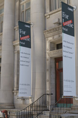 Naklejka premium north elevation and commercial entrance to Lillian Massey Building (with For Lease banners), 125 Queens Park / 157 Bloor St W, Toronto