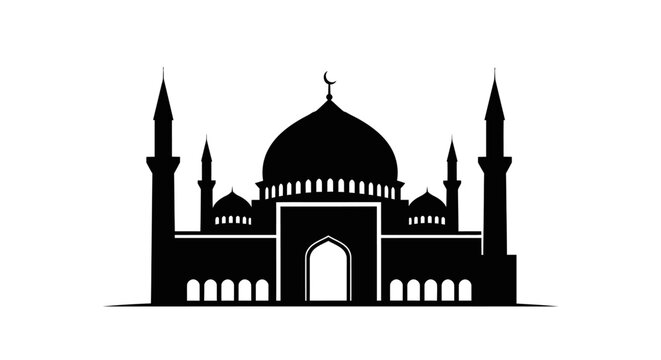 EID -UL ADHA Mosque, Islamic Architecture, Black Silhouette, Vector Illustration, Religious Building vector