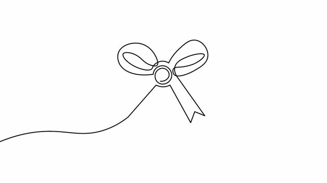 Ribbon bow 4K animation video forming gift decoration outline minimal style