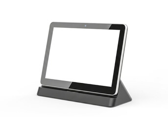 Fototapeta premium Modern tablet device mounted on a sleek adjustable stand for optimal viewing angle