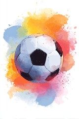 Fototapeta premium Vibrant watercolor football design captures the spirit of the upcoming World Cup 2026.