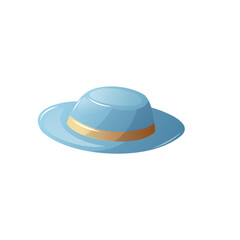 Fototapeta premium Blue hat with yellow band placed on a white background during daytime