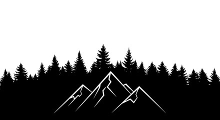 Majestic Mountain and Pine Forest Silhouette Landscape on an Isolated White Background © ZAENAL