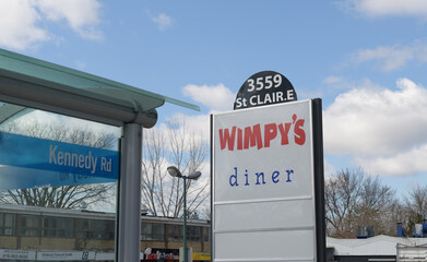 Naklejka premium road sign near Wimpy's Diner located at 3555 St Clair Av E (near Kennedy Rd), Scarborough, Toronto