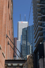 Naklejka premium tight view east on Pearl St to buildings in the downtown financial core from Duncan St, Toronto