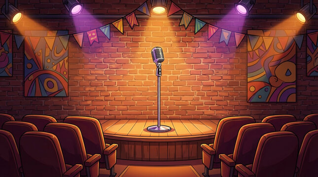 Microphone on stage with spotlight.