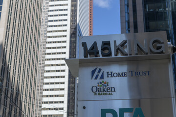 Naklejka premium exterior tenant directory at 145 King Street West, a class a, modern office building, location of Home Trust, Oaken Financial, Toronto
