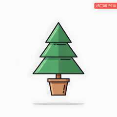 Obraz premium A stylized, flat design icon of a green Christmas tree in a brown pot, perfect for holiday themes.