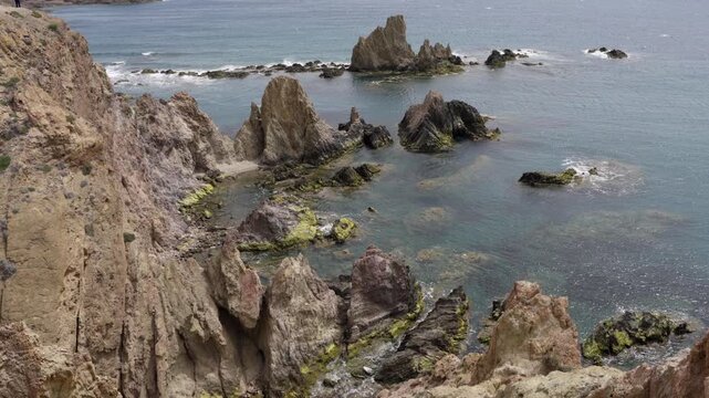 Rugged steep coast (Cabo de Gata) in Andalusia, Spain.
