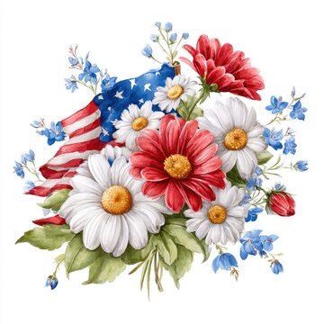 American flowers patriotic bouquet illustration.