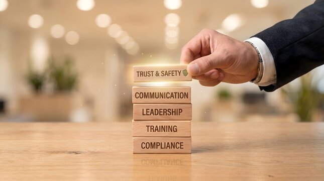 Wooden Blocks Showing Trust and Safety Corporate Concept